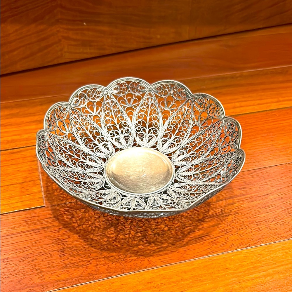 Vintage Silver Filigree candy dish Bowl